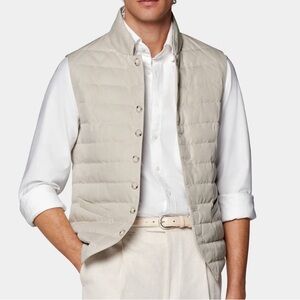 NWT SuitSupply Men’s XL Light Brown Down Vest Technical Fabric by Olmetex Italy
